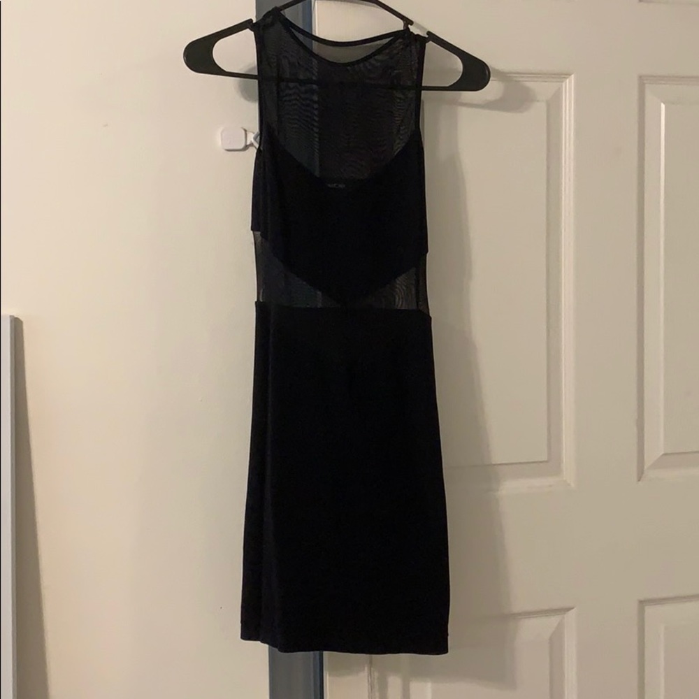 BEbe Mesh Panel Mini Dress